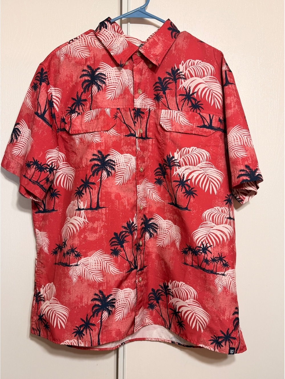 Chaps Men’s XXL Red Hawaiian Shirt Palm Tree Tropical Short Sleeve Button Front
